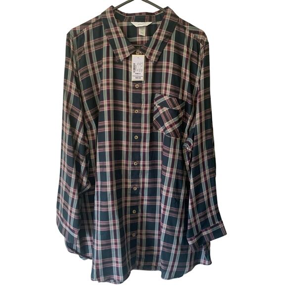 CJ Banks NWT Dark Green/Burgundy Plaid Button Up - Picture 10 of 10